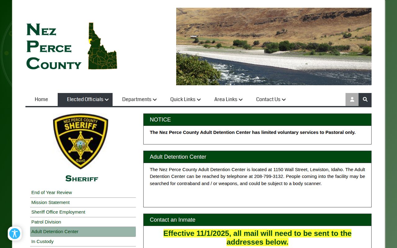 Nez Perce County Adult Detention Center release contact page