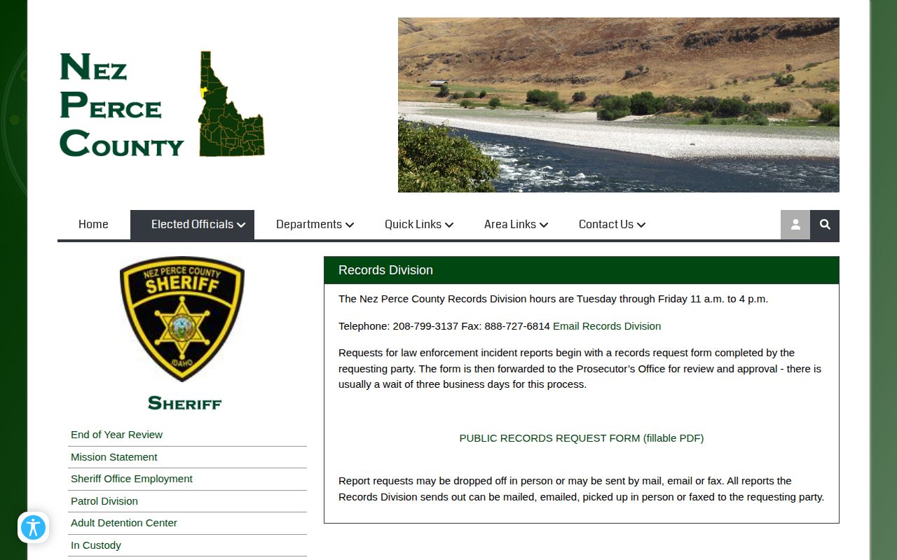 Nez Perce County released inmate mugshot Records Division request information