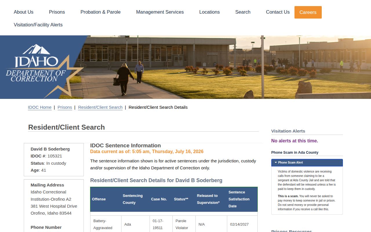 Nez Perce County projected release date fields in Idaho DOC